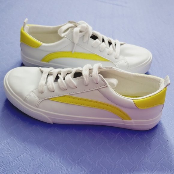 White and Yellow striped Sneakers - Picture 3 of 10